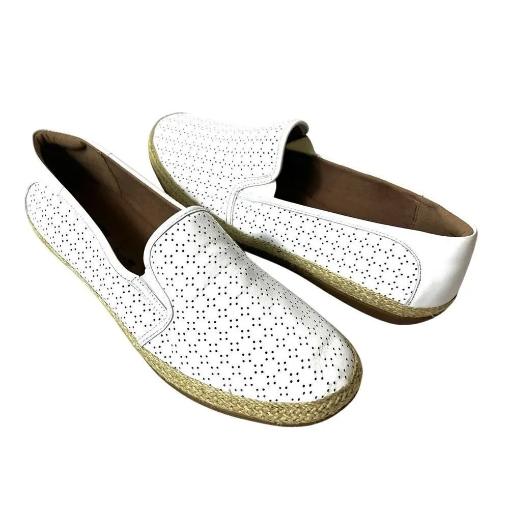 Clarks Collection Women 10M Comfort Casual White Leather Espadrille Slip On Flat